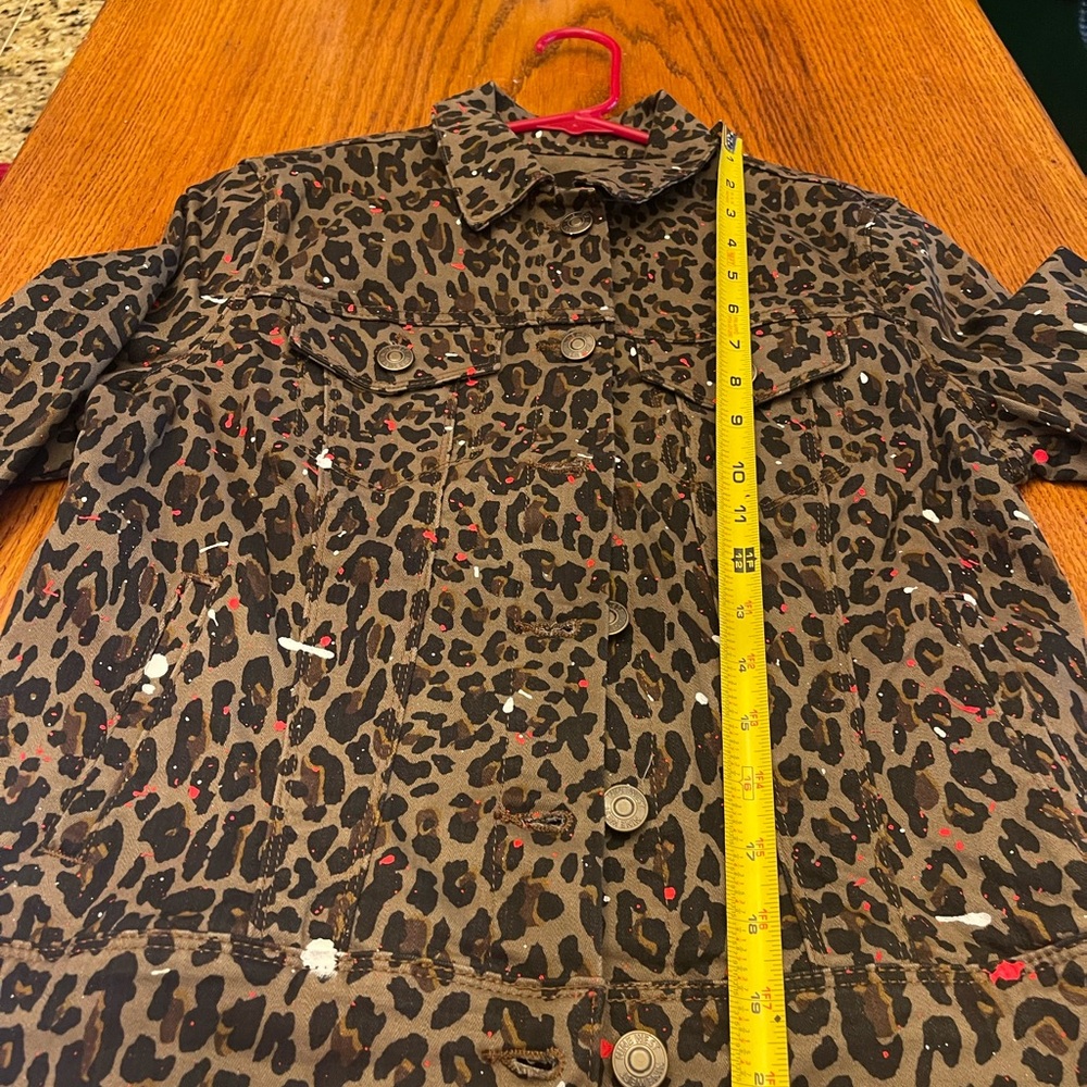Leopard Denim Hand-painted Sequined ROLLING STONES Jacket Siz Small - Picture 5 of 5